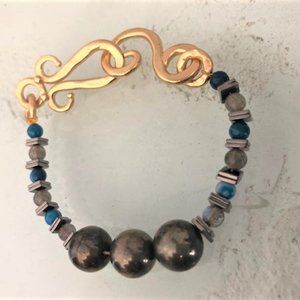 Stephanie Kantis artisan Modernist Gold Blue Agate Mosaic Bracelet